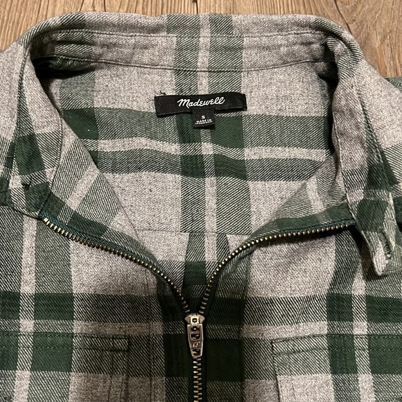 Madewell Green Plaid Quarter Zip Flannel Long Sleeve Shirt - Picture 2 of 6